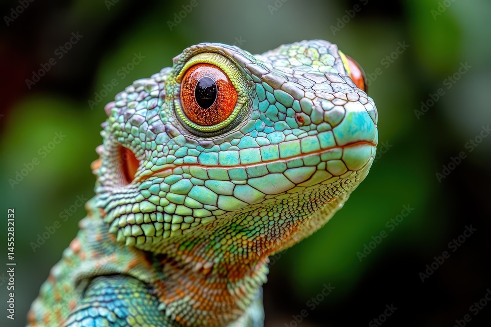 Fototapeta premium Vibrant lizard shows colorful features