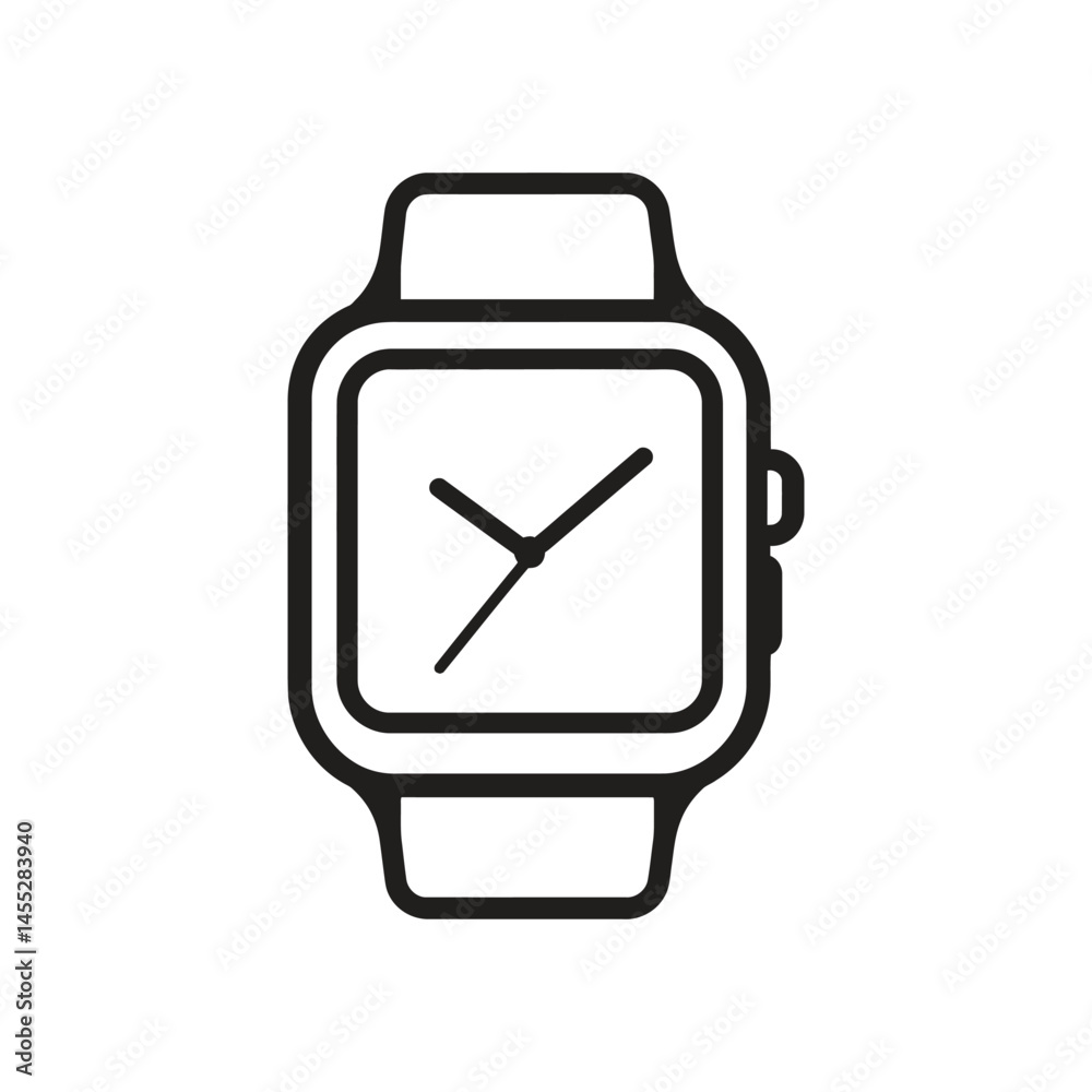 Square Watch Minimalist Outline with Hands Displaying Time on Transparent Background Square Watch Minimalist Outline with Hands Displaying Time on Transparent Background