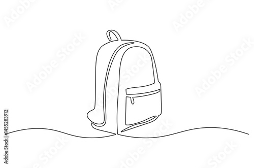 Continuous one line drawing of Backpack. Single line drawing illustration of School backpack. School bag concept vector art. Doodle line illustration.
