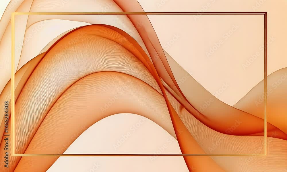 White background with orange and gold wavy lines, simple vector style, rectangular frame. 
