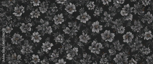 Charcoal grey small-scale floral pattern, perfect for seamless repeating designs , surface, drapery