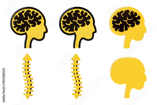 Brain and spinal cord inflammation from meningitis shown in a detailed medical diagram for health education and awareness medical virus icon set
