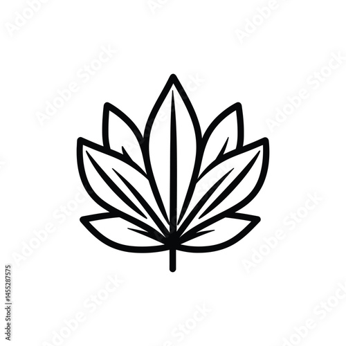Symmetrical Cannabis Leaf Outline Vector, Medicinal Plant Icon Design, White Background