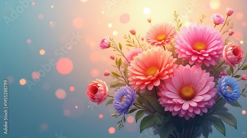 Enchanting floral arrangement with vibrant colors and soft bokeh effects