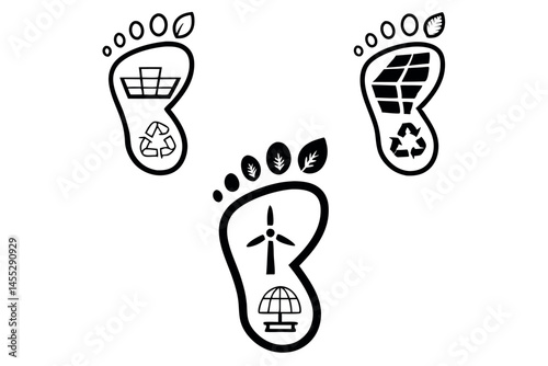 Footprint symbol combined with solar and wind energy icons, promoting a sustainable and clean environment green energy icon set