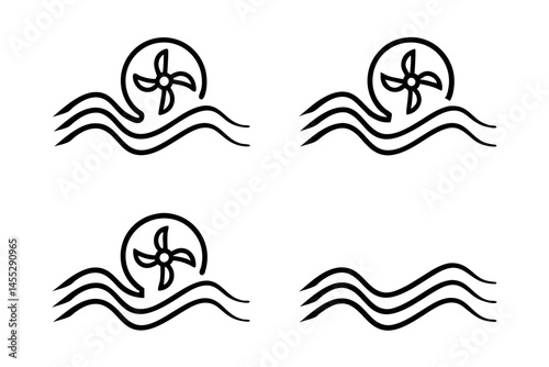 wave with a turbine hidden within, representing renewable energy, clean technology, and eco friendly solutions green energy icon set