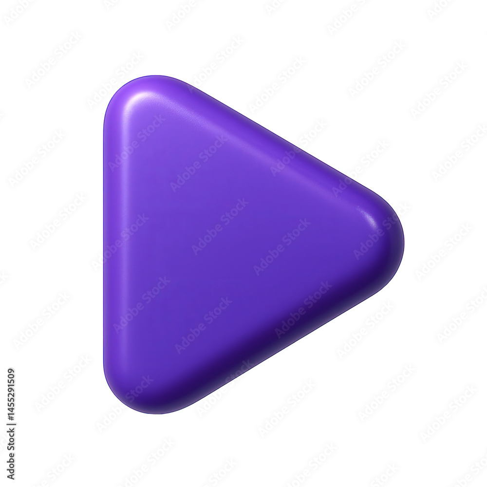 A glossy purple triangular play shape, rendered in 3D with smooth surfaces and rounded edges. A glossy purple triangular play shape, rendered in 3D with smooth surfaces and rounded edges.