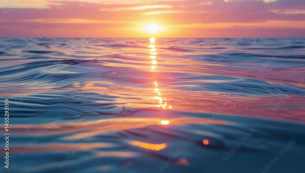Fototapeta premium Mesmerizing sunrise spectacle illuminating rippling ocean surface with warm pastel hues