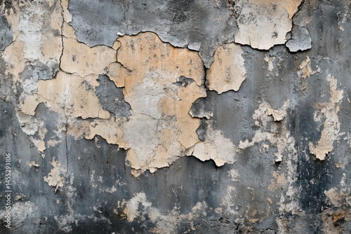 Old cracked wall with layers of peeling paint and rough texture