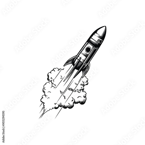 Vintage Rocket Ship Launching With Smoke Trails on a Transparent Background