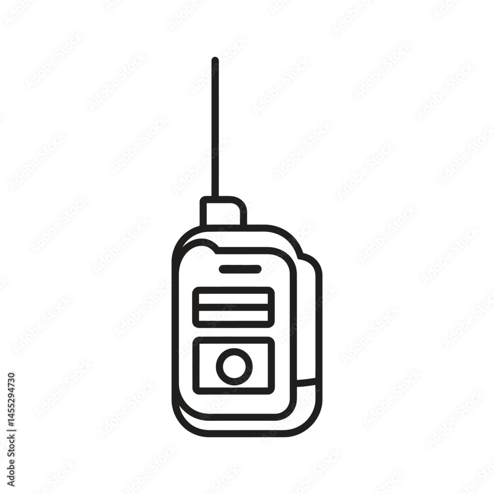 Obraz premium Walkie Talkie outline, black linear icon with antenna against transparent background