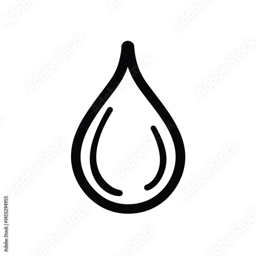 Water Drop Icon Graphic, Black Outline, Simple Design, Transparent Background