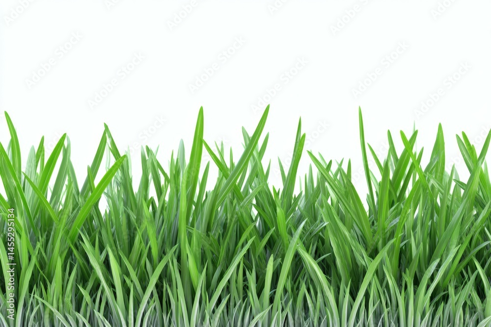 Fototapeta premium Fresh Vivid Green Grass Blades Isolated on Clear White Background Lush Lawn