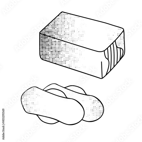 sanitary pads and their box black and white vector illustration