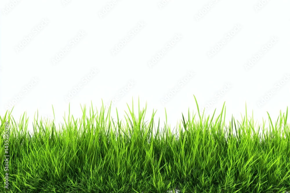 Obraz premium Vibrant Green Grass Blades Texture on a White Background for Springtime Theme