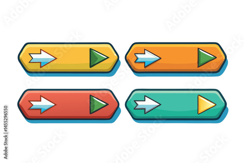 Bright arrow icons with various colors and styles, ideal for use as forward and backward navigation buttons in web and mobile interfaces