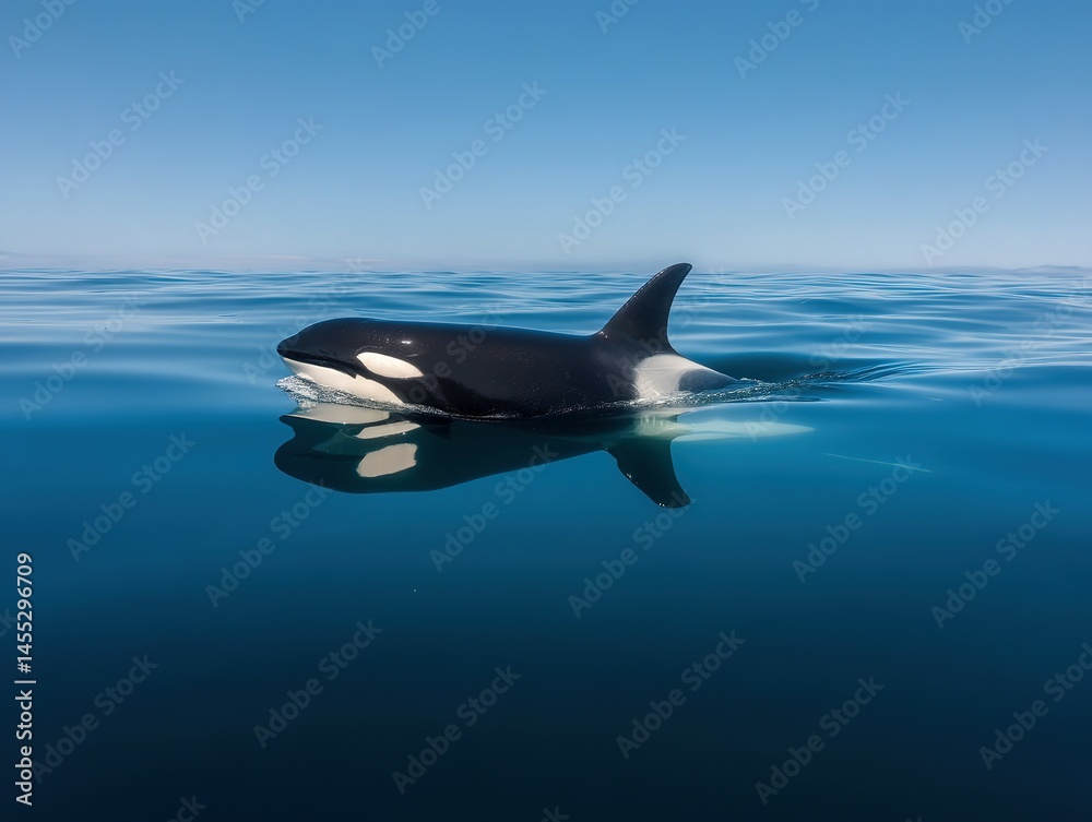 Fototapeta premium Orca glides effortlessly through the azure ocean depths.
