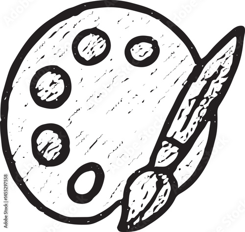 A hand-drawn illustration of an artist's palette with five paint spots and a paintbrush, symbolizing creativity, painting, and art