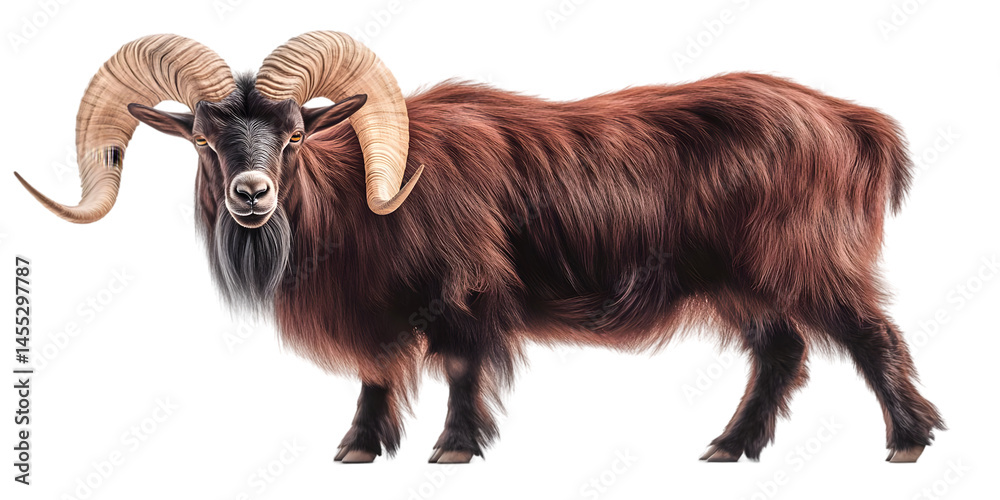 Fototapeta premium Isolated Illustration of a Brown Ram with Impressive Horns and Fur