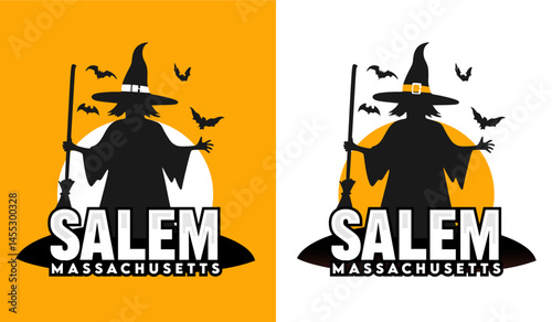 salem massachusetts with a silhouette of a witch