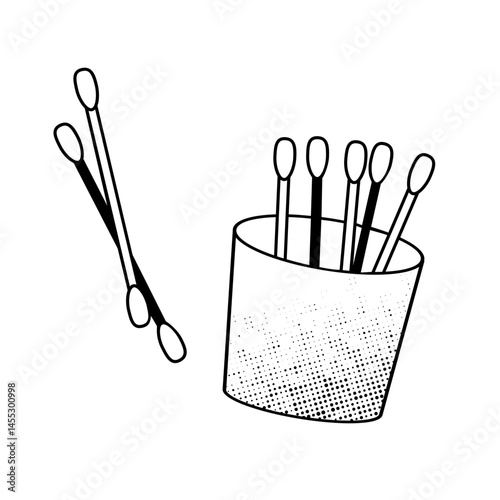  ear sticks in container black and white vector illustration
