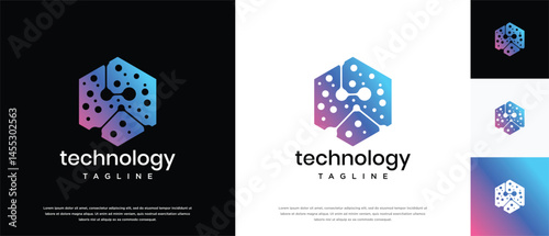 Technology connection hexagon logo design. Technology connection logo template. Technology logo symbol icon	