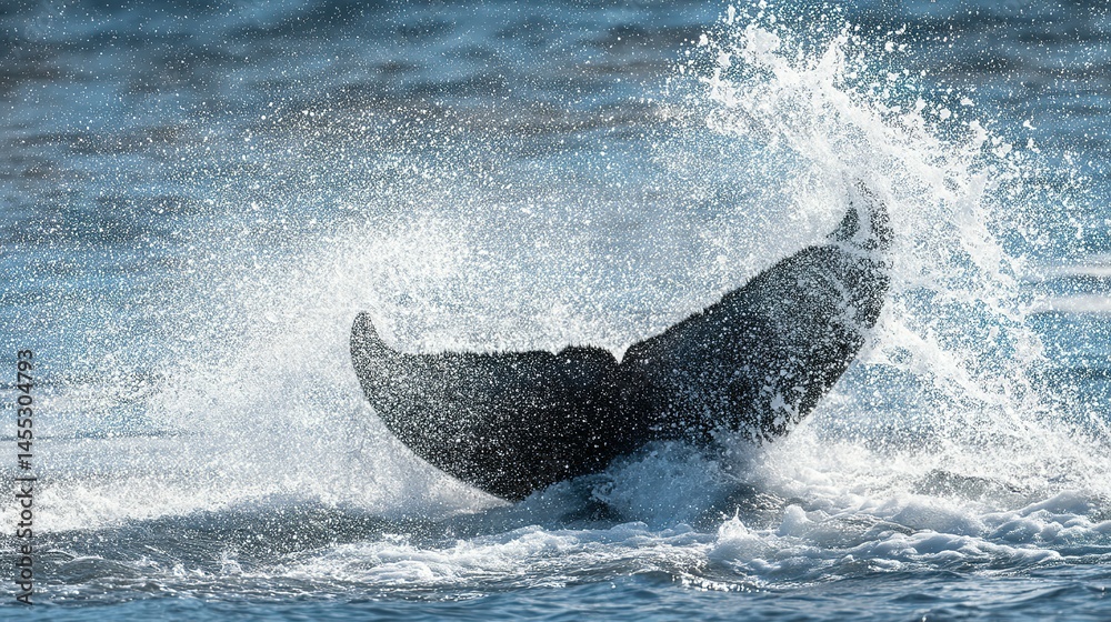 Fototapeta premium Whale fluke surfacing from the ocean's depths.