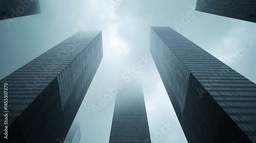 Skyscrapers piercing the misty sky offering a view into modern urban aspiration
