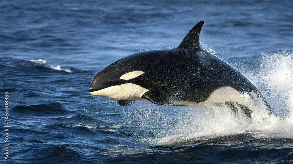 Fototapeta premium Powerful orca leaping gracefully through the ocean waves.