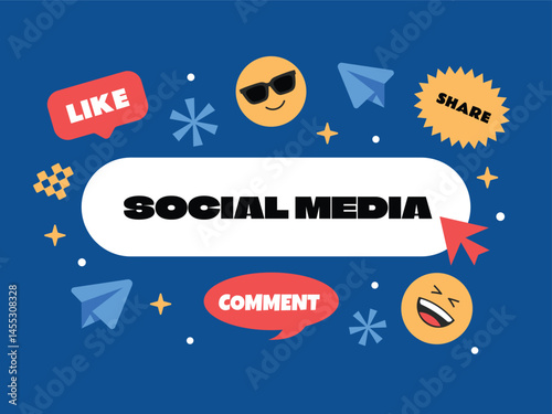 Social media marketing concept in flat design style emoji and likes symbol.
