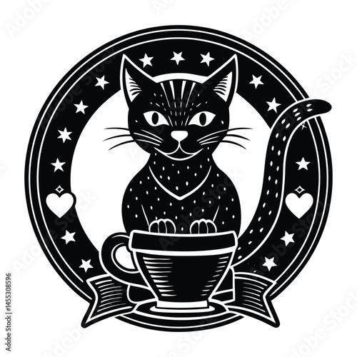 Playful cat cafe logos blend feline charm with coffee culture vector