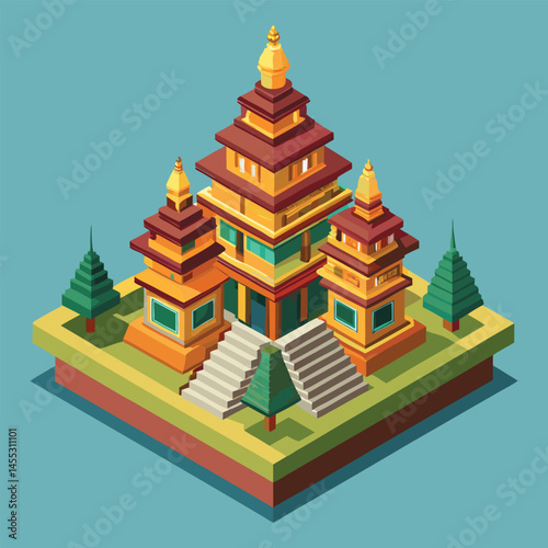 Illustration of Isometric Bali Hindu Temple Illustration Vector
