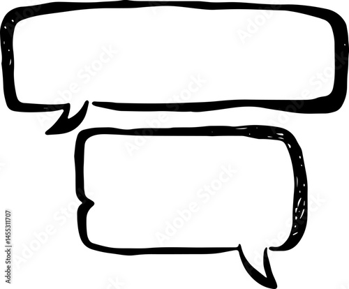two speech bubbles with thick outlines hand drawn with black lines