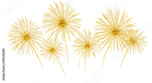 Golden Fireworks Exploding on Transparent Background for Celebrations