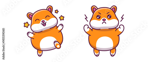 Set of cute hamsters feeling love happiness anger holding flower