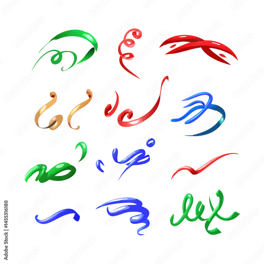 Obraz premium Colorful Ribbon Collection Festive Decorations And Party Streamers Design Elements