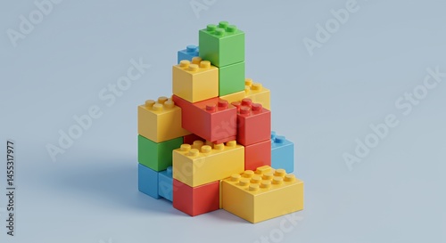 Colorful Plastic Blocks Construction, Creative Building Blocks Tower, Playful Stack of Blocks, Childhood Memories,  Development and Creativity