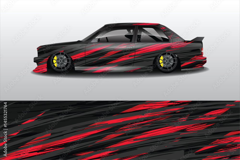 Stylish modified car with dynamic racing stripes design Stylish modified car with dynamic racing stripes design