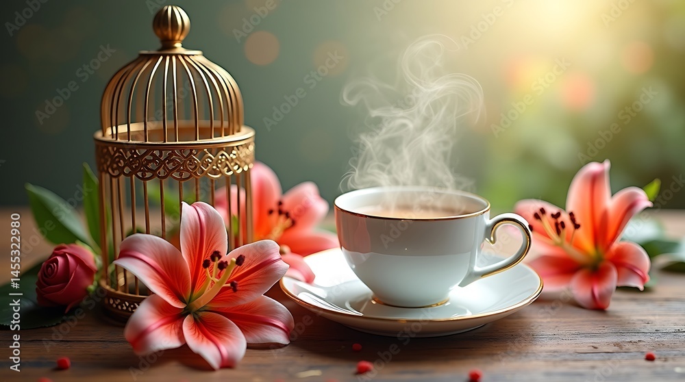 Fototapeta premium cup of coffee with flowers