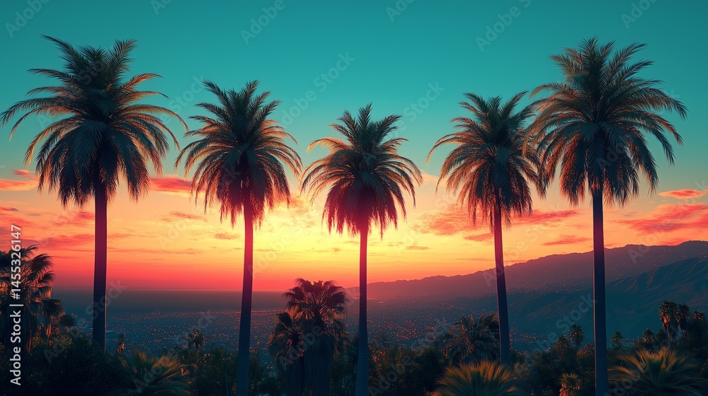 3D Animation of Palm Trees Over Turquoise Sky at Sunset - Loopable Minimalist Tracking Shot 3D Animation of Palm Trees Over Turquoise Sky at Sunset - Loopable Minimalist Tracking Shot