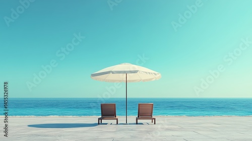 Two empty beach chairs under an umbrella, creating a simplistic resort background
