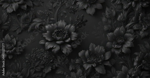 Wallpaper Mural Deep black floral wallpaper, luxurious charcoal tones  Intricate design, refined elegance , dark, contrast Torontodigital.ca