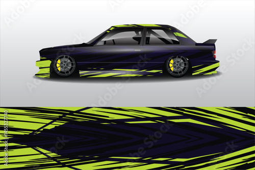 Sleek modified car design with vibrant graphics displayed