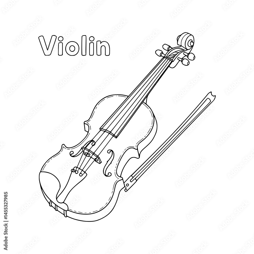 Obraz premium Music instrument drawing illustration. Coloring page. Black and white.
