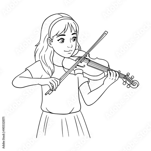 girl playing violin. coloring page