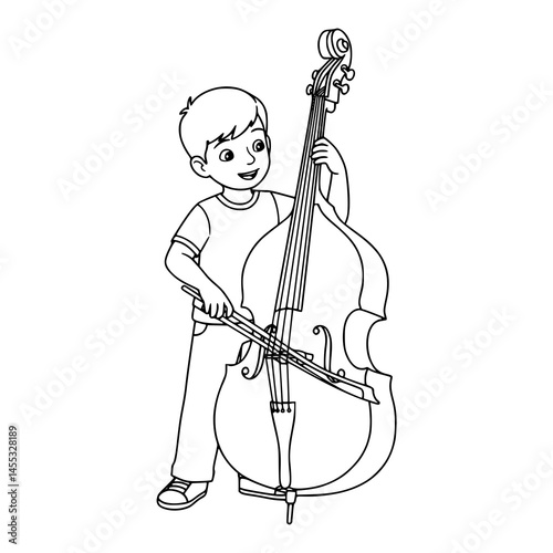 vector illustration of boy playing a violin. coloring page