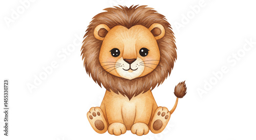 Cartoon Lion Sitting with Fluffy Mane on Transparent Background