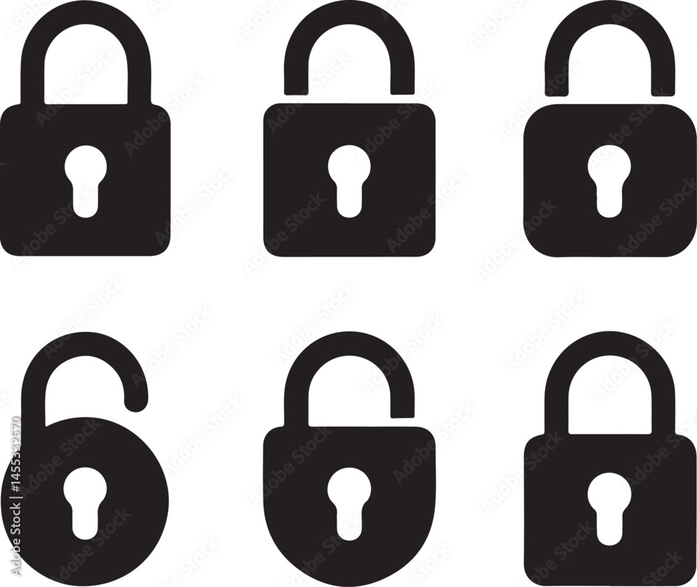 PrinLocks icons set. Locked and unlocked vector icon set. Lock open and lock closed icon. Set of padlocks. Privacy symbol vector stock illustration