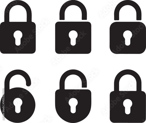 PrinLocks icons set. Locked and unlocked vector icon set. Lock open and lock closed icon. Set of padlocks. Privacy symbol vector stock illustration