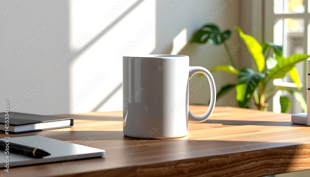 Morning coffee ritual in a sunlit office white mug minimalist decor natural light Morning coffee ritual in a sunlit office white mug minimalist decor natural light